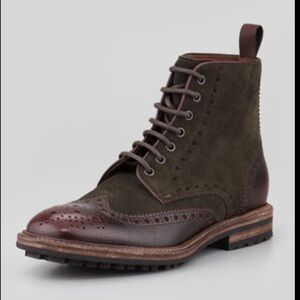 Boss Hugo Boss Lunno wing tip boots suede leather burnished brown red 10